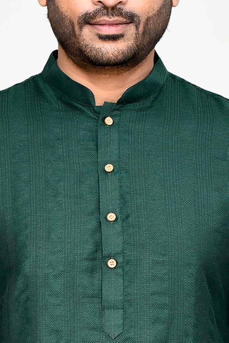 Polyfab Men's Cotton Jacquard Striped Kurta with Full Sleeves & Mandarin Collar - Image 5
